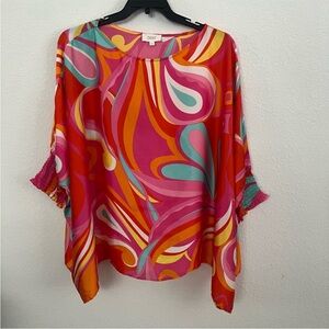 ODDY Colorful Swirl Print Blouse Size Large Boho Oversized Statement Top